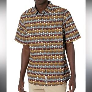 Kavu Festaruski Button Front Short Sleeve Multicolor Geometric Print 100% Cotton